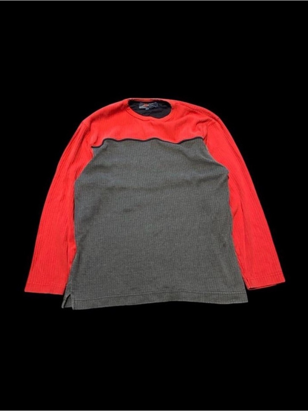 Two-Tone Women's Ribbed Long Sleeve Crewneck Sweater - Red & Gray